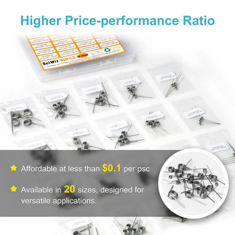 80 Piece Torsion Spring Assortment Kit Featuring 20 Sizes And 60 90 120 180 Degree Small Stainless Steel Torsion Springs For Crafting And Diy Repairs, Rust Resistant Pro Grade Tiny Springs For Projects displayed in labeled bags with a reusable case.