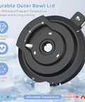 Black Replacement Outer Bowl Lid For NC700 Series Ice Cream Makers, showing durability and non-stick liner on ice backdrop