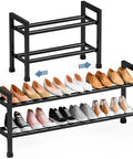 Expandable 2 Tier Shoe Rack Grows From 19 To 43.3 Inches For Closet Hallway Front Door Or Garage Tough Steel Space Saving Organizer