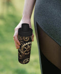 Person holding Steampunk Gears Print Insulated Water Bottle For Gym And Outdoor Adventures Double Wall Stainless Steel Hydration Bottle