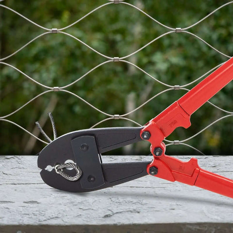 Heavy Duty Wire Rope Crimping Tool With 30 Inch Long Handle For Five Thirty Second Inch, One Quarter And Five Sixteenth Inch Sleeves in use