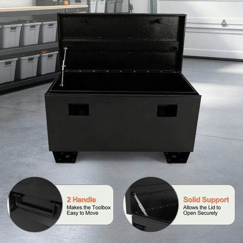 Built Tough 36 Inch Heavy Duty 16 Gauge Fully Welded Steel Tool Box With Mechanical Lid Support And Sturdy Bottom Feet For Work Trucks Trailers And Garage Bays