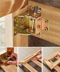Built Tough Black Folding Table Hinge Featuring Automatic Self Locking Brackets For Heavy Duty Sofa Beds And Coffee Tables Zero To Ninety Pivot Galvanized Steel Hardware Kit attached to wooden frame.