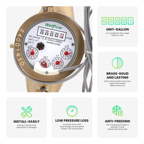 DN15 Cold Water Meter With Pulse Output 1/2 Inch NPT, AWWA 708 Certification, detailed view of dial and eco brass casing.