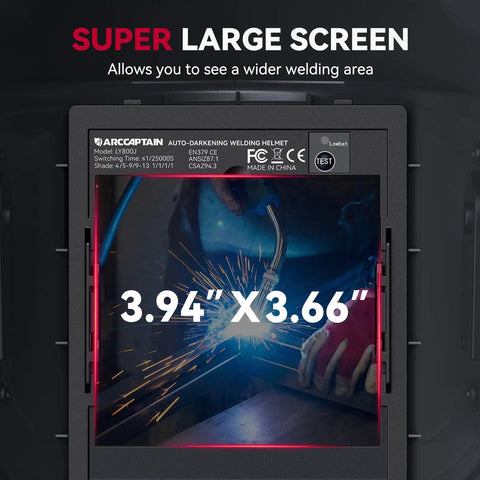 Auto Darkening Welding Helmet With Huge 3.94 By 3.66 Inch Viewing Screen True Color Hood Four Arc Sensors Solar Powered