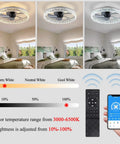 19.7 Inch Ceiling Fan With Lights Remote Control Dimmable LED Light 6 Speeds Reversible Blades Low Profile White Indoors