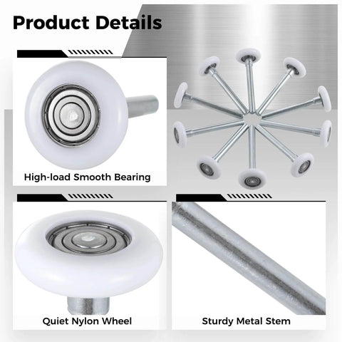 30 Pack 1.8 Inch Garage Door Rollers With 4.7 Inch Stem Ultra Quiet Nylon Replacement Wheel for Garages Barns and Warehouses