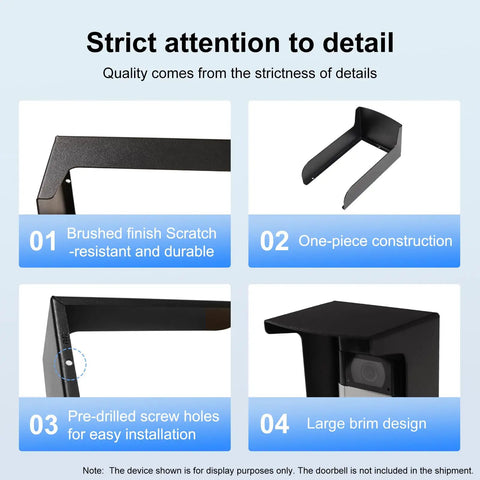 Outdoor Black Doorbell Anti-Glare Cover With Inward-Fold Sun Shade, showing strict attention to detail and large brim design.