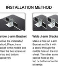 Installation method for Universal Garage Shield Anti Theft Lock For Overhead Doors with narrow and wide J-arm bracket options.