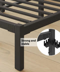 Close-up of Rock Solid Queen Size Metal Bed Frame With Integrated Headboard And Reinforced Steel Slats showcasing strong steel slats.