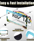 Beach Vibes License Plate Frame With Palm Tree Hawaii Theme, Stainless Steel Car Accessory, non-blocking, easy install guide