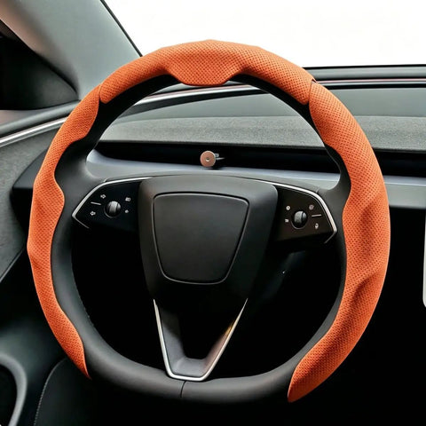 Top Shelf Nappa Leather Steering Wheel Cover With Perforated Breathable Weave To Beat The Summer Swelter and give your grabs a sweet confident grip for your daily rig matching Cybertruck Models Twenty Four Through Twenty Six.