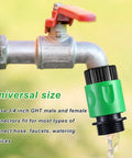 Sixteen Piece Garden Hose Quick Connectors Kit With Three Quarter Inch Plastic Water Hose Fittings attached to faucet