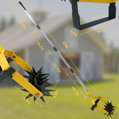 2 In 1 Garden Rotary Cultivator With Adjustable Handle For Loosening Soil Aerating The Lawn Reseeding Grass Weeding And Soil Mixing Manual Yard Tiller For No Fuss Backyard Lawn Care with dimensions shown