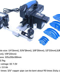 UILMLIO Copper Tubing Bender Electric Pipe Bending Machine For 90 Degree Soft Copper Tube Forming Tool, includes bending attachments.