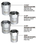 Front view of 7 Piece Wheel Bearing Locknut Socket Set with rounded and regular hex sockets for Dodge, Ford, Toyota Trucks