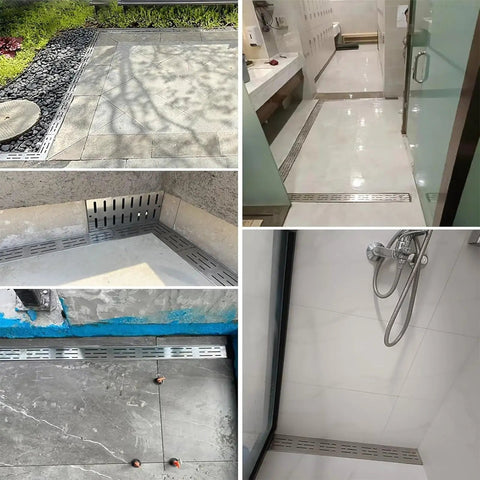 Heavy Duty Stainless Steel Trench Drain Kit 304 Outdoor Drainage System For Courtyard Path Driveway And Sidewalk With Hidden Grate Design
