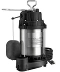 1/2 HP Submersible Sump Pump With Stainless Steel Surface, 10 Ft Power Cord, 1-1/2 Inch NPT Discharge, Auto Float Switch