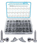 815 Piece Stainless Steel Self Tapping Screw Set With 24 Sizes M3 To M6 including flat, pan, truss heads, Phillips drive