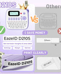 Handheld Electric Label Maker With Keyboard And BZ Laminated Tapes Offering Super Slick Operation featuring D210S design and functionality comparison.