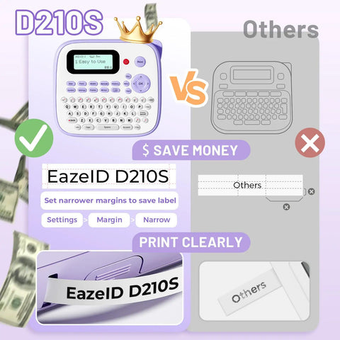 Handheld Electric Label Maker With Keyboard And BZ Laminated Tapes Offering Super Slick Operation featuring D210S design and functionality comparison.