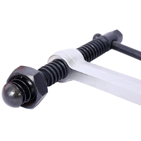 Heavy Duty Deep Throat F Clamp 12 Inch X 5-1/2 Steel Bar W Removable Swivel Pads For Welding Woodworking And Metalworking 4 Pack Set, close-up view of clamp mechanism.