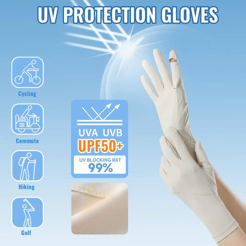 Full Finger UV Protection Driving Gloves For Women, Breathable Touchscreen UPF 50 Sun Blocking Gloves In Soft Beige, One Size image