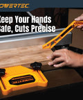 Hardcore Woodworking Safety Set With Push Block L Shape Push Stick And Featherboards For Table Saw Router Jointer Band Saw in use, guiding wood.