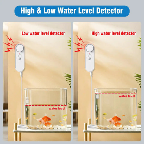 Water Level Alarm Sensor For Basements With 100 dB Sump Pump Alarm And 78 Inch Detector Cable showing high and low water levels