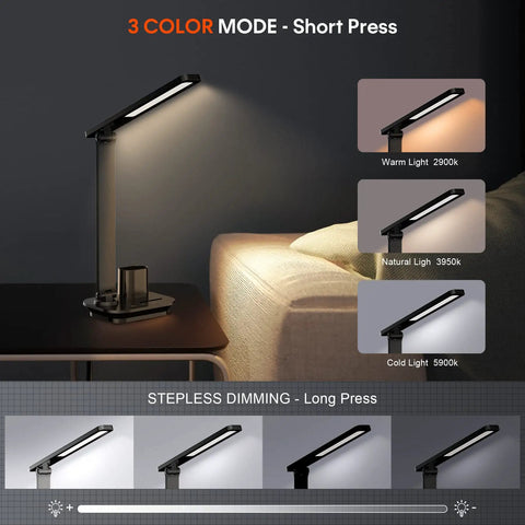 Go To Foldable USB Desk Lamp With Dimmable LED Light Three Color Temperatures Touch Control Built In Phone And Pen Holder