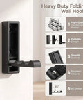 Heavy Duty Folding Wall Hook in Matte Black, showcasing zinc alloy material and foldable design for space-saving decor.