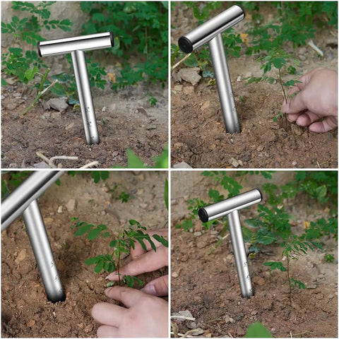 Hand Dibber And Seed Planter Tool For Bulbs And Seeds Garden Hole Digger in soil with stainless steel and easy grip handle