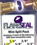 Packaging of Leak Free SAE Flare Seal Connector Kit For Refrigeration And HVAC, highlighting included flare sizes.