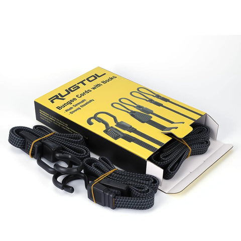 Heavy Duty Bungee Cords With Hooks 40 Inch Flat Adjustable Rubber Black Straps With Buckle Hooks For Outdoor Camping Tarps Bike Rack Tent Truck 4 Pack Bundle in packaging