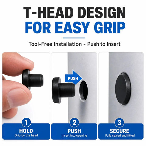 Super Cool 104 Piece Silicone Rubber Hole Plug Kit With 9 Sizes T-Type Black Waterproof Caps For Pipes Tubes And Electrical Wiring Heat Resistant Flexible Reusable Sealing Tools Perfect For Home Gigs And DIY Projects, T-head design for easy grip