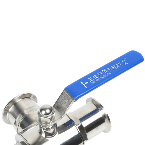 Workhorse Two Inch Tri Clamp Sanitary Ball Valve 304 Stainless Steel 3 Way T Port PTFE Lined For Food And Beverage Dairy Beer Brewing