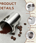 Stainless Steel 51mm Coffee Dosing Cup For Espresso Machines, Barista Grade Bean Dosing Mug on countertop with coffee beans