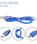 Blue USB cable, 30cm length, compatible with Three Pack ATmega328P Micro Controller Board V3.0 5V 16MHz With USB Cable Included.