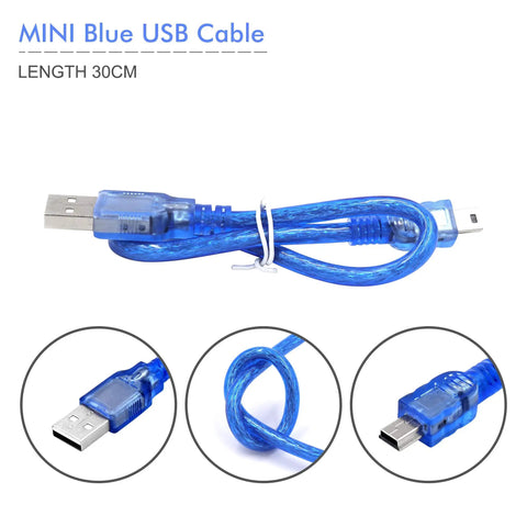 Blue USB cable, 30cm length, compatible with Three Pack ATmega328P Micro Controller Board V3.0 5V 16MHz With USB Cable Included.