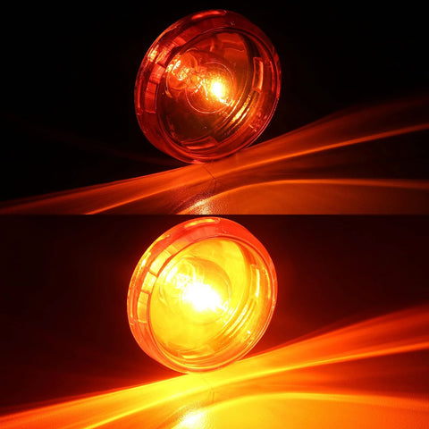 Round chrome bullet turn signal lamp for Harley Sportster motorcycle with red lens (front view)