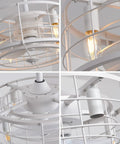 Close-up of Enclosed Ceiling Fan With Lights Remote Control Kid Friendly Caged Design Lighting Kit, white material detail