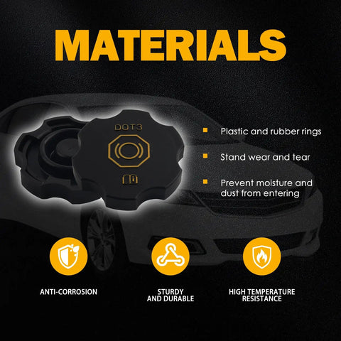 Brake Fluid Reservoir Cap Replacement With Rubber Gasket For Chevrolet Tahoe Suburban Silverado Colorado Traverse Volt And More GM Cars Durable Cap Seal Easy Install Leak Prevention OEM Style Fit Across GM SUV And Truck Line on car background with material features.