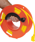 Rugged 11 Inch Orange Cord Reel For Tactical Outdoor And Recreation Use Built To Last A Real Workhorse Heavy Duty Impact Resistant Plastic Durable Storage For Power Cords And Extension Cables USA Designed And Tested