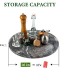 16 Inch Natural Rosso Luana Marble Lazy Susan Cabinet Turntable with spices and condiments for kitchen organization.