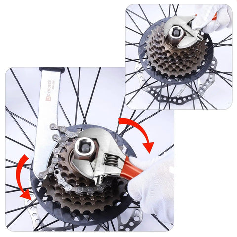 Heavy Duty Bike Cassette Lockring Removal Tool And Chain Whip Kit For Shimano And SRAM 12 Spline Sprocket Remover in use