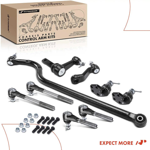 Front Suspension Kit With Inner Outer Tie Rod Ends And Track Bar For Dodge Ram 2500 2000 2002 And Ram 3500 2000 2002 RWD Left And Right Replacement Beefed Up For Heavy Duty Trucks, black steel parts