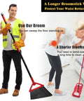 Kick Up Dust Heavy Duty Angle Broom With Rust Resistant Handle And Split End Bristles For Indoor Outdoor Cleaning, 14 inch wide broom in cleaning use.