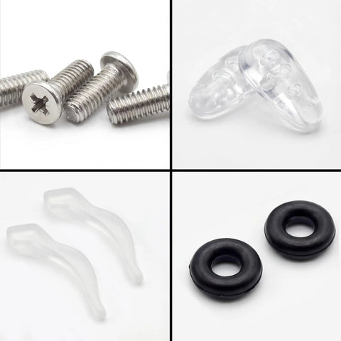 All In One Eyeglass Repair Kit With Frame Adjuster Tools Ear Grips Nose Pads And A 3 In 1 Screwdriver For Tightening Glasses Frames Temple Arms On The Go Or At Home Black components screws nose pads ear grips