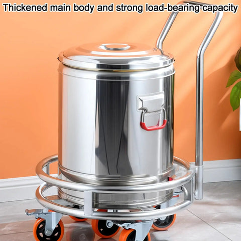 No Sweat Heavy Duty Stainless Steel Drum Stand With Smooth Rolling Wheels For Gas Cylinders And Soup Pots Rust Resistant Mobile Kitchen Cart Indoor Outdoor with drum and wheels.