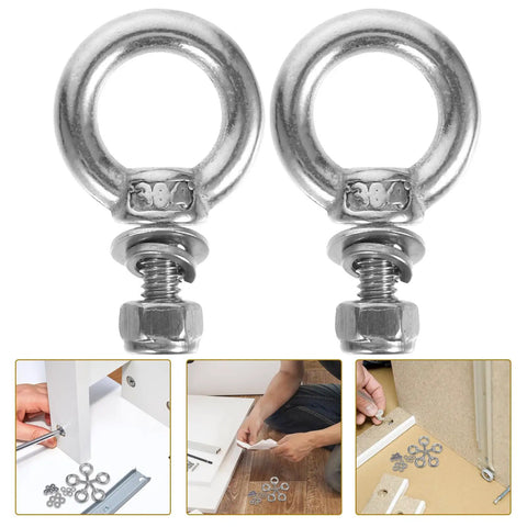 Five Piece M4 304 Stainless Steel Eyebolts With Ring Nuts Threaded Eye Screws For Lifting Equipment shown in assembly scenarios
